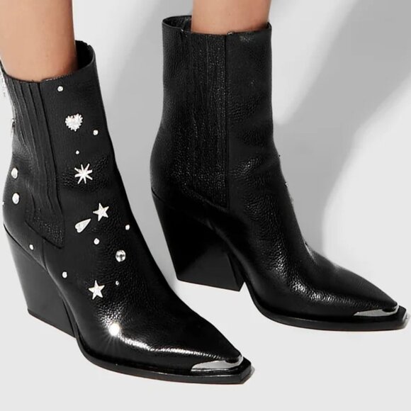 REBECCA MINKOFF Women's Western Chelsea Heel Boot Size 9.5 Black Rhinestone - Picture 1 of 11